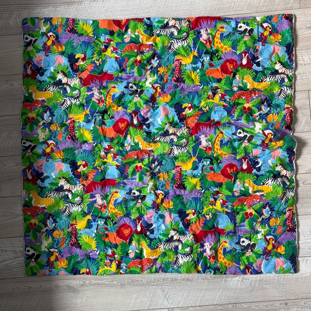 Handmade VTG Colorful Baby Quilt Animals Animal Print Hand Tied Cheetah Leopard